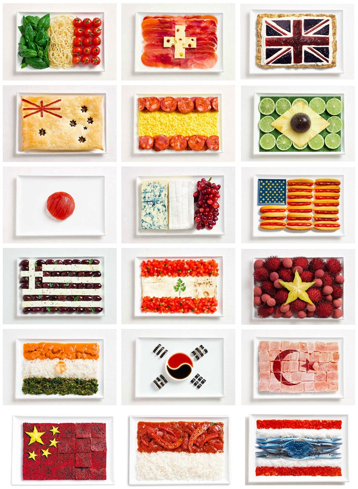 World flags made with food